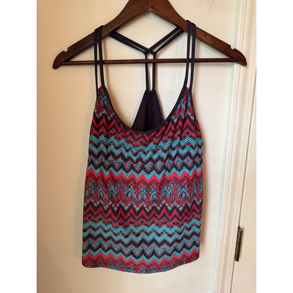 Mossimo Womens Medium Red Teal Chevron Snakeskin Y-Back Tankini Swim Top